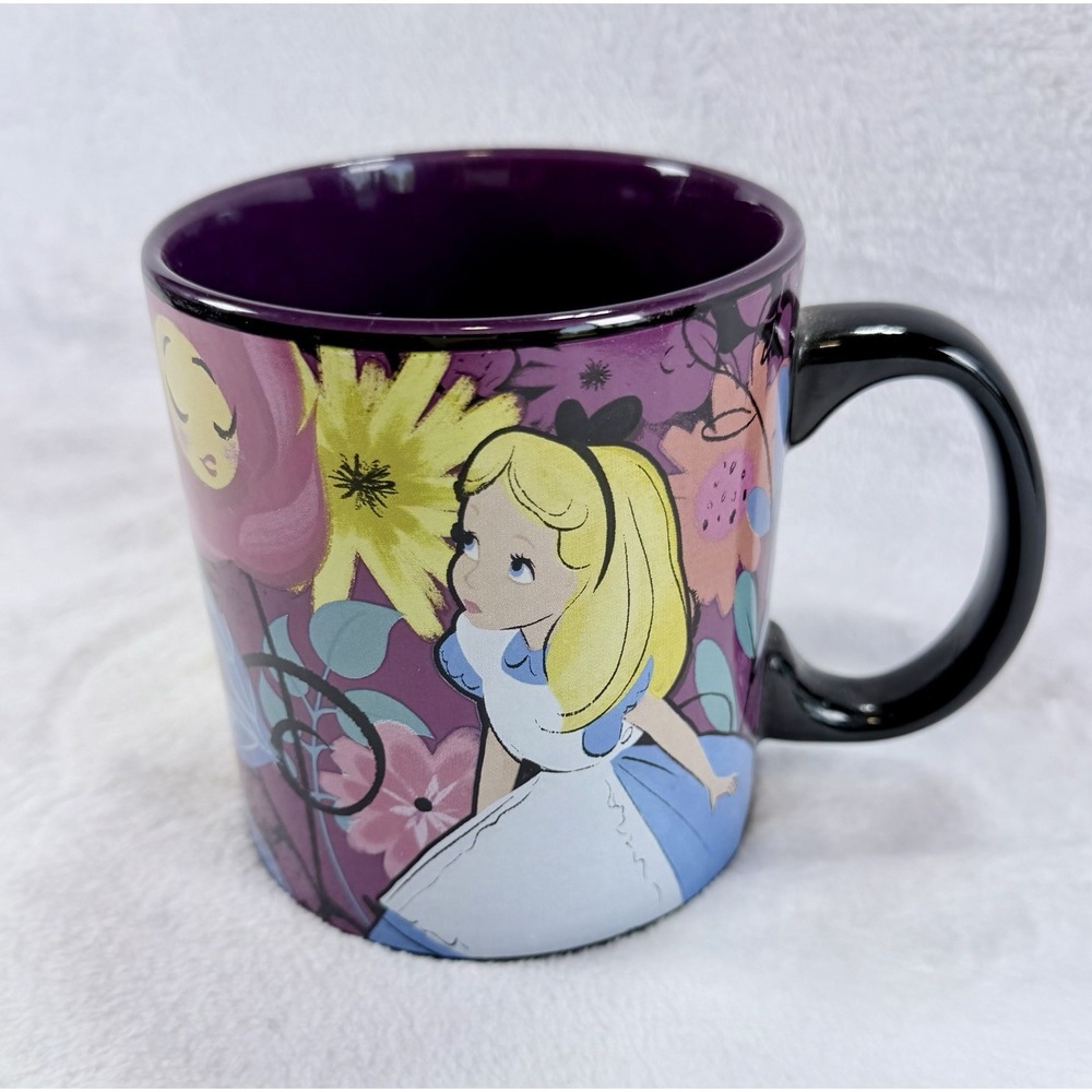 Disney Alice in Wonderland Purple Coffee Mug Cup "Curiouser and Curiouser" 20 oz